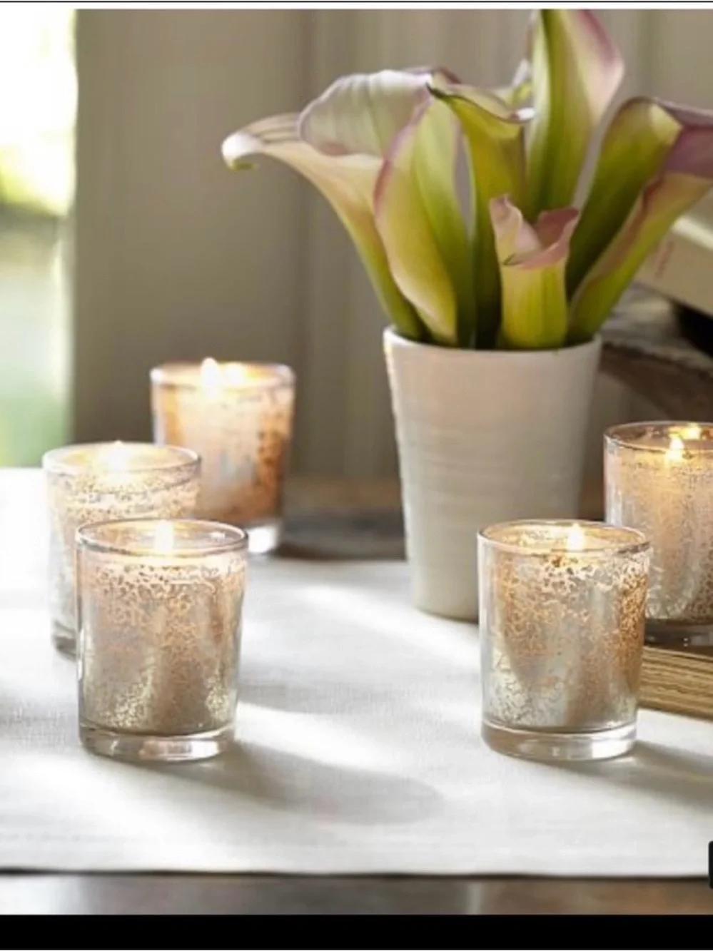 Pottery barn mecury glass votive candle set